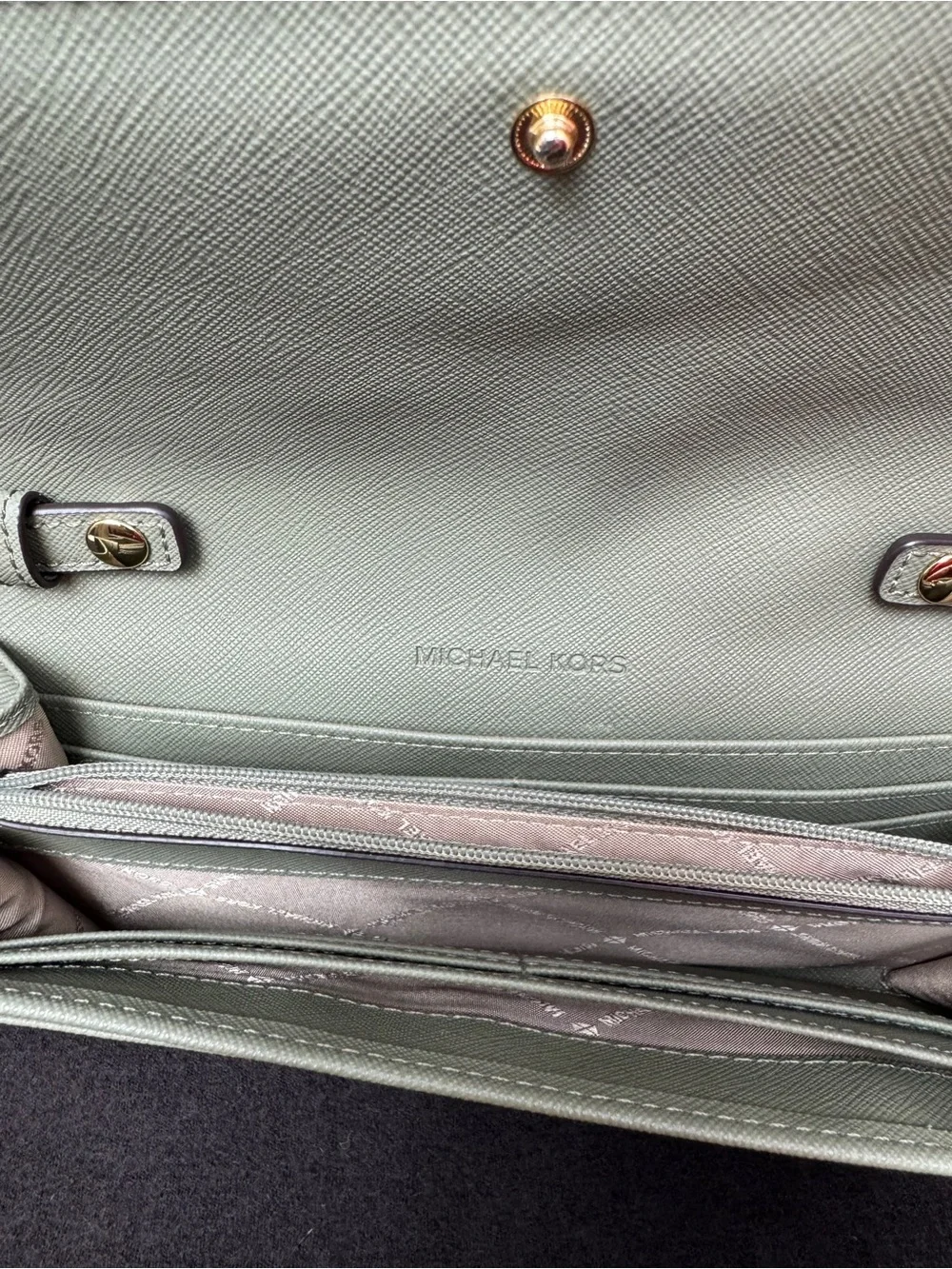 Michael Kors Sage Green Crossbody Wallet with Gold Chain